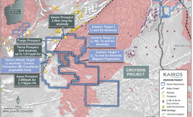 Kairos Minerals Identifies Croydon Gold And Lithium Soil Anomalies