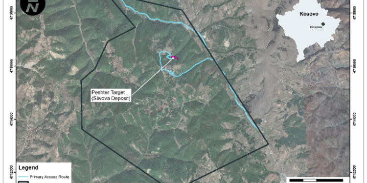 The Slivova deposit (Peshter Target), and its associated license boundary. (Credit: Ariana Resources)