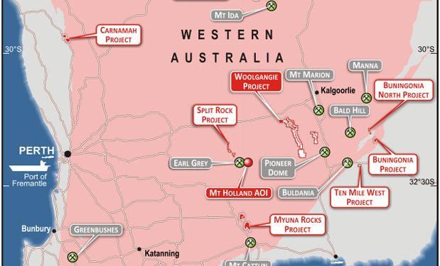 Map showing the location of the new projects acquired by St George as well as the existing Mt Alexander and Woolgangie Projects. (Credit: St. George Mining Limited)