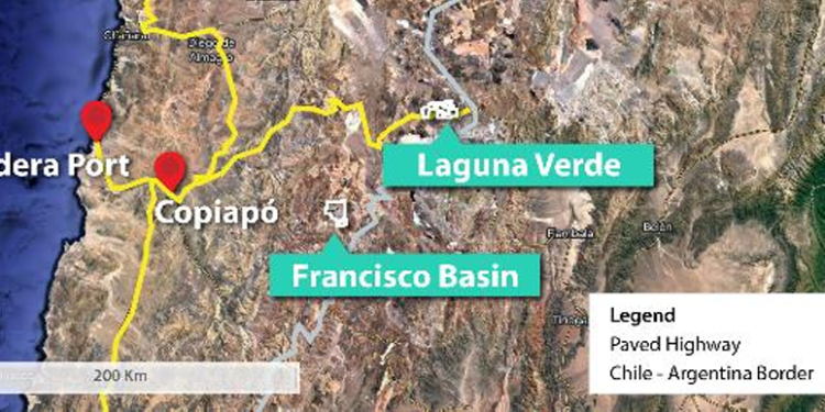 Regional map of Francisco Basin showing distance from key centres and Laguna Verde project (Credit: CleanTech Lithium)