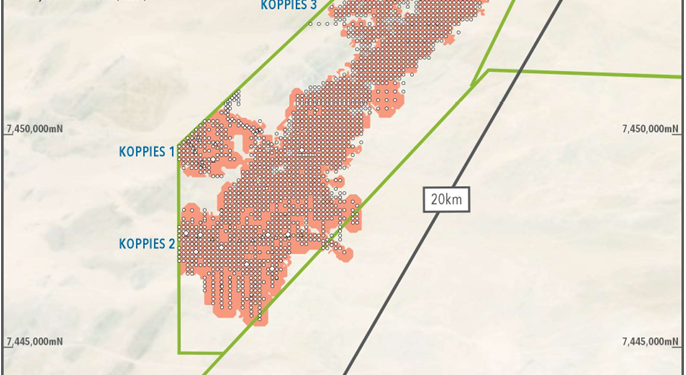 Koppies Resource Surface Extent and Collar Locations  (Credit: Elevate Uranium)